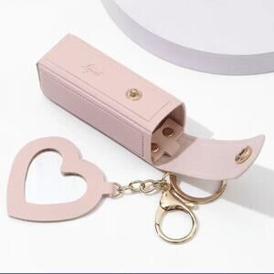 Leather Lipstick Keychain Holder | Travel Lip Balm Case | Compact Stylish | Pink